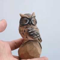 Hand Carved Wooden&nbsp;Owl&nbsp;Figurine, Hand Painted&nbsp;Owl&nbsp;Sculpture, Small Wood Animal D
