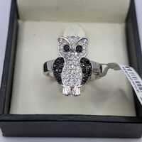 Sterling Silver Black Spinel and Cubic Zirconia Owl Ring