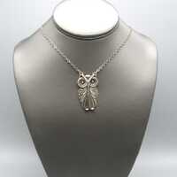 Vintage Sterling Silver Owl Pendant Necklace 20" Silver Chain