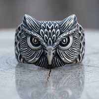 Detailed Owl Ring 925 Sterling Silver Oxidized Finish Animal Jewelry Statement Band Gothic Bird Ring