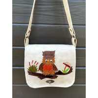 1970s Leather Saddlebag / Vintage Novelty Owl Bag / Hippie Shoulder Purse / As Is