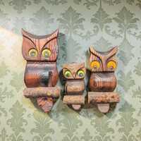 Vintage MCM wooden owl wall decor