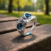 1pc Ring Style Retro Blue Eye Owl Open Ring, Exaggerated Animal Adjustable Finger Ring