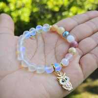 Women,kids,unisex owl glass opal beaded bracelet,wisdom bracelet