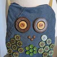 Vintage Owl Denim Purse with Button Embellishments &ndash; Handmade in USA