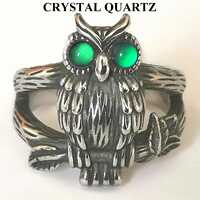 Owl of Luck - Mood Ring - Stainless Steel - smooth AAA Crystal Quartz - world premiere
