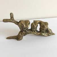 Vintage Brass Owls on a Branch Limb