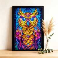 Wooden Puzzle - Stained Glass Owl Art - Mystical Night Bird Jigsaw - Handmade Decor Gift