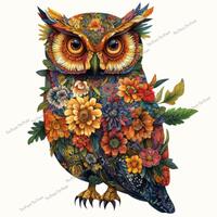 Floral Owl Fabric Panel, Quilt Sewing Square, Multiple Sizes, fc12y