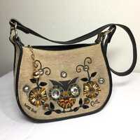 Vintage Enid Collins Purse Owl Handbag Zipper Top Jeweled Wise Guy