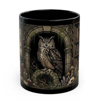 Black night Watcher, Gothic Owl Mug, Dark Academia Floral Owl Coffee Cup, Vintage