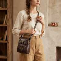 Owl Crossbody Bag for Women, Steampunk Belt Bag, Unique Funny Gift, Vintage Leather Look Purse, Goth