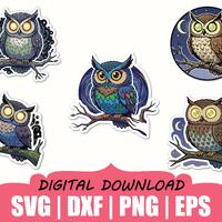 Cartoon Owl Sticker Svg, Dxf, Png