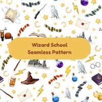 Wizard School Seamless Pattern | Fantasy Icons, Owls, Potions (Digital Paper)