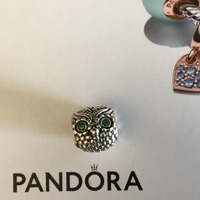 Authentic Pandora Wise Owl Charm Pre-loved Pandora Owl with green Eyes Charm Sterling Silver Green C