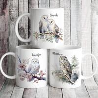 Personalised Owl Mug,  8 Beautiful Designs To Choose From. Made to Order, Can be Personalised, Gift 