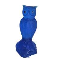 Blue Satin Glass Owl Black Eyes on Stump with Mushrooms - Possibly Westmoreland