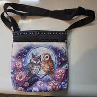 Diamond Art Owl Shoulder Bag - Dual Zipper Pouch