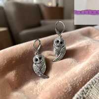 Sterling Silver Owl Hoop Drop Earrings, Wildlife Bird Jewelry Gift