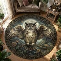 Moonlit Owl Garden Rug, Vintage Botanical Night Decor, Dark Academia Bird Floor Carpet, Witchy Woodl