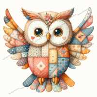 Patchwork Owl Fabric Panel, Quilt Sewing Square, Multiple Sizes, fc13f