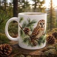Woodland Owl Mug | Pine Branch Owl Coffee Cup | Nature Lover Gift | Forest Bird Mug | Cozy Wildlife 