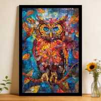 Artistic Owl Wooden Puzzle &ndash; Stained Glass Style, Colorful Animal Jigsaw