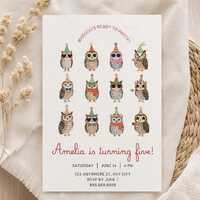 Owl Birthday Invite Template, Party Hat, Kids Invite, Girl or Boy (Editable in Canva)