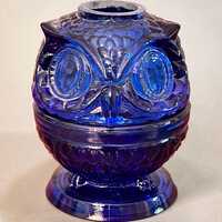 Cobalt Blue Uranium Glass Owl Fairy Lamp MiNT!