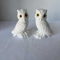 Vintage Italian Alabaster Owls, Set of Two, Carved alabaster stone, Excellent Condition, Heavy, 1970