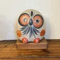 Vintage Tonala Folk Art Pottery Owl:  Mexican Hand Crafted Artwork