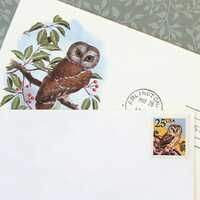 TEN 25c Owl on Tree Stamps .. Vintage Unused US Postage Stamp .. Holloween | Hoot | Birds on stamp |