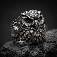 Vintage Owl Ring in 925 Sterling Silver, Statement Openwork Filigree Adjustable Look