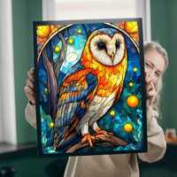 Colorful Barn Owl Stained Glass Style Puzzle | 110/252/520/1014-piece Wildlife Jigsaw