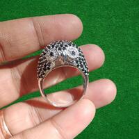 Round Cut Simulated Black Diamond Owl Wedding Engagement Ring 14K White Gold Plated 925 Sterling Sil