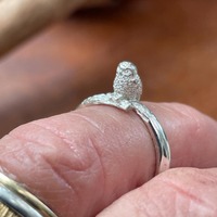 Solid silver small owl ring