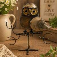 Handmade Metal Owl Jewelry Holder: Rustic Industrial Bird Ring Stand, Trinket Organizer