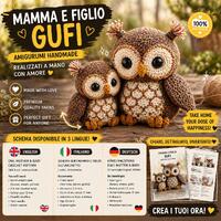 Owl Crochet Pattern PDF, Mother and Baby Amigurumi, 3 Languages