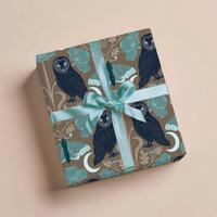 Owl Moth Dark Cottagecore Wrapping Paper, Whimsigoth Floral Moon Gift Wrap, Dark Academia All Occasi