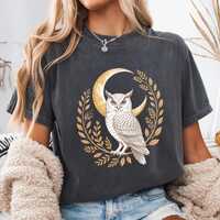 Celestial Cottagecore Barn Owl Moon Shirt, Woodland Nature Graphic Tee, Owl Comfort Colors Adult Uni