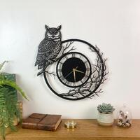 Owl Metal Wall Clock, Bird on Branch Wall Art, Nature Decor