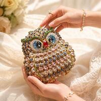 Crystal Swarovski Owl Evening Bag, Jeweled Clutch Purse, Rhinestone Bridal Bag, Luxury Party Handbag