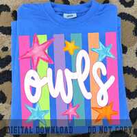 Owls Mascot PNG, Preppy Striped Game Day Shirt Design, Colorful School Spirit PNG