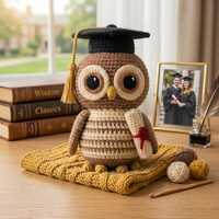 Crochet Graduation Owl, Handmade Amigurumi Owl Doll, Cute Owl Plush With Diploma, Graduation Gift Ke