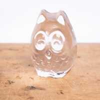 Vintage Glass Owl Paperweight | Clear Crystal Owl Figurine | Woodland Decor | Shelf Styling Accent