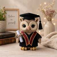 Crochet Owl Graduation Plush, Handmade Amigurumi Owl Doll, Cute Graduation Gift, Student Keepsake, O