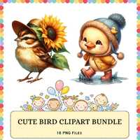 Bird PNG Bundle | Kawaii Owl Toucan Chick Cartoon | Sublimation Clipart Graphics Design Pack