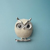 Pearl Owl Brooch, Silver-Tone Woodland Statement Pin