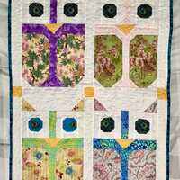 Handmade Owl Quilt Wall Hanging: Asian Fabric Art, Peacock Eyes 22" x 34"