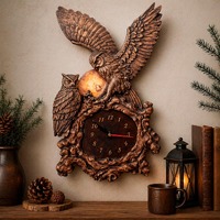 Flying Owl Wall Clock,Carved Woodland Art, Full Moon Night Forest Decor,Large Barn Owl Gift,Mystical